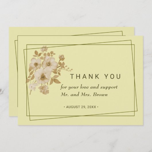 Roos Lijst – Hemelse Gele Huwelijk Bedankkaart (Voorkant / Achterkant)