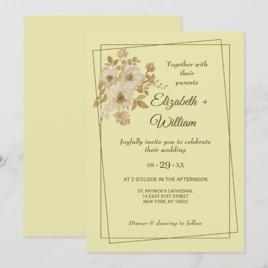 Roos Lijst – Hemelse Gele Huwelijk Kaart (Voorkant / Achterkant)