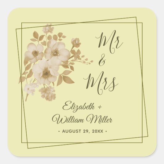 Roos Lijst – Hemelse Gele Huwelijk Vierkante Sticker (Voorkant)
