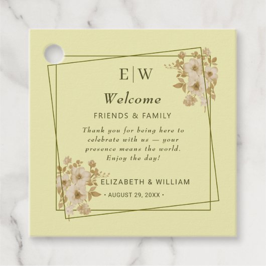 Roos Lijst - Monogram Hemelse Gele Huwelijk Bedankjes Labels (Voorkant)