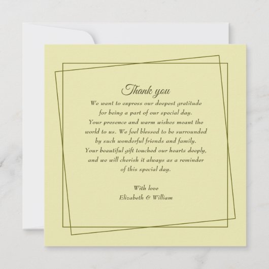 Roos Lijst - Monogram Hemelse Gele Huwelijk Bedankkaart (Achterkant)