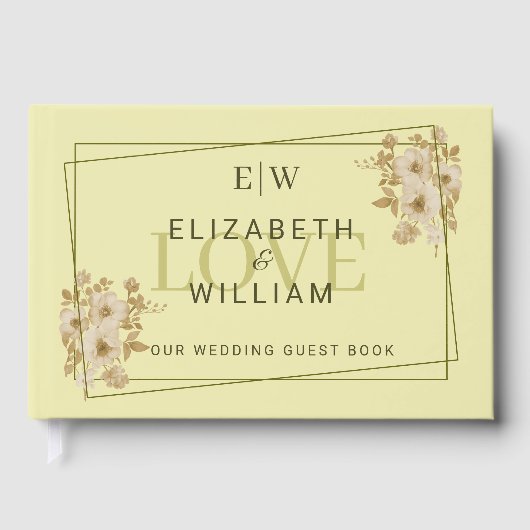 Roos Lijst - Monogram Hemelse Gele Huwelijk Gastenboek (Voorkant)