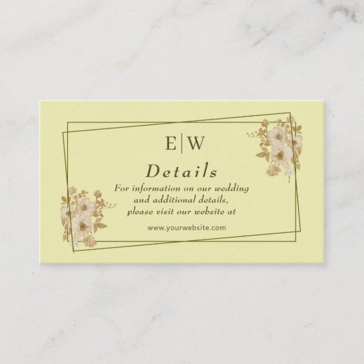 Roos Lijst - Monogram Hemelse Gele Huwelijk Informatiekaartje (Voorkant)