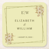 Roos Lijst - Monogram Hemelse Gele Huwelijk Kartonnen Onderzetters (Voorkant)