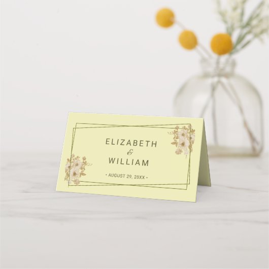 Roos Lijst - Monogram Hemelse Gele Huwelijk Plaatskaartje (Achterkant)
