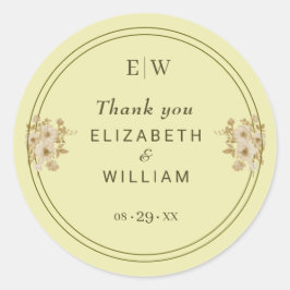 Roos Lijst - Monogram Hemelse Gele Huwelijk Ronde Sticker