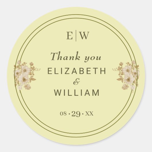 Roos Lijst - Monogram Hemelse Gele Huwelijk Ronde Sticker (Voorkant)