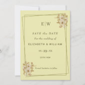 Roos Lijst - Monogram Hemelse Gele Huwelijk Save The Date (Voorkant)
