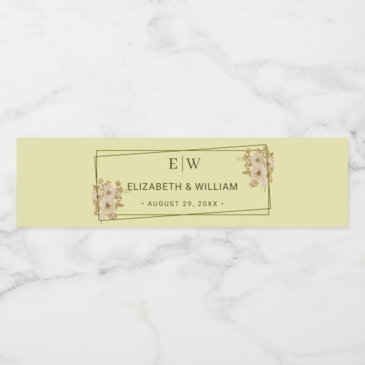 Roos Lijst - Monogram Hemelse Gele Huwelijk Waterfles Etiket (Enkel label)