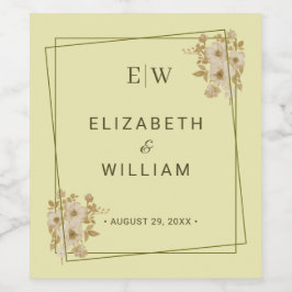 Roos Lijst - Monogram Hemelse Gele Huwelijk Wijn Etiket