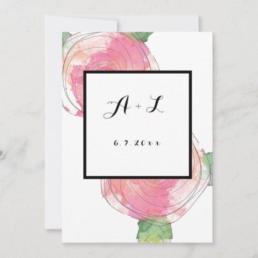 Roos lijst monogram huwelijksuitnodigingen kaart (Voorkant)