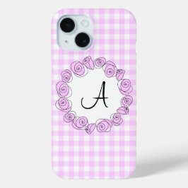 Roos Lila Check Monogram iPhone case verticaal
