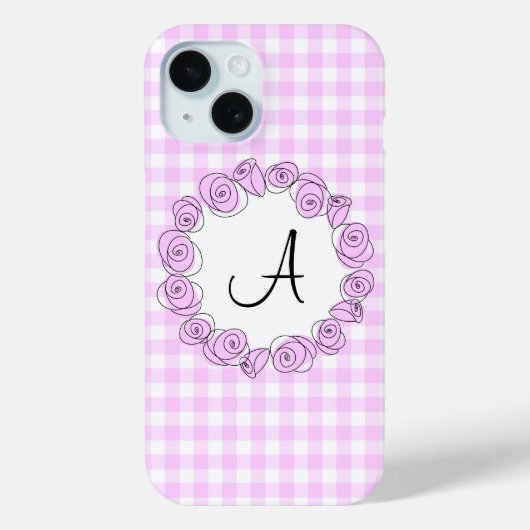 Roos Lila Check Monogram iPhone case verticaal (Achterkant)