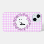 Roos Lila Check Monogram iPhone case verticaal (Achterkant (horizontaal))