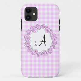 Roos Lila Monogram Controleer iPhone case verticaa