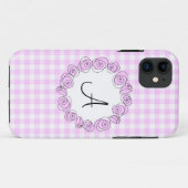 Roos Lila Monogram Controleer iPhone case verticaa (Achterkant (horizontaal))