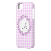 Roos Lila Monogram Controleer iPhone case verticaa (Achterkant Links)