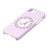 Roos Lila Monogram Controleer iPhone case verticaa (Onderkant)