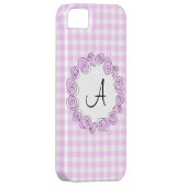 Roos Lila Monogram Controleer iPhone case verticaa (Back/Rechts)