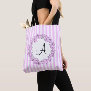 Roos Lila Monogramstreep over de lila rug Tote Bag
