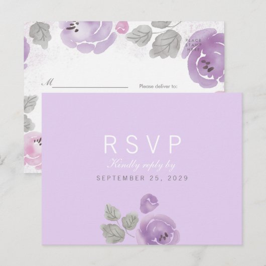 Roos lila Waterverf Respons RSVP Briefkaart (Voorkant / Achterkant)