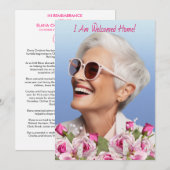 Roos Lily Pearl Pink begrafenisprogramma Aankondiging (Voorkant / Achterkant)