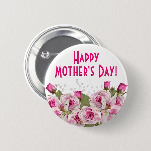 Roos Lily Pearl Pink Moederdag Ronde Button 5,7 Cm (Voorkant /achterkant)