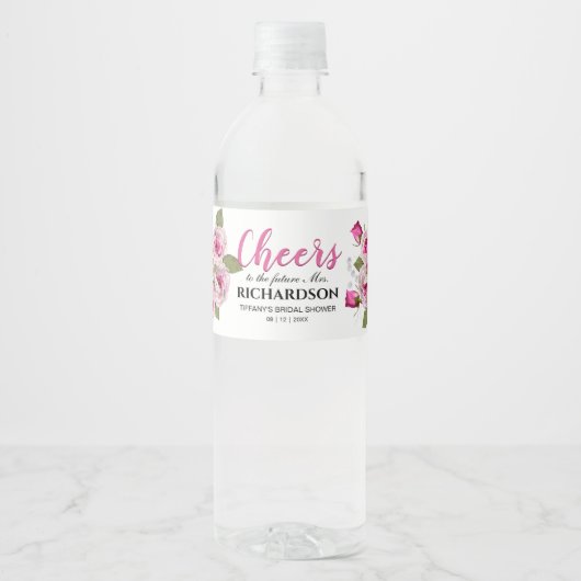 Roos Lily Pearl Pink Wedding Waterfles Etiket (Voorkant)