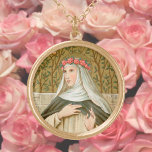 Roos Lima (BK 020) Goud Vergulden Ketting<br><div class="desc">Afbeelding Credit (BK 020): Antiek afbeelding van het St.-Roos van Lima uit een eind negentiende eeuw chromolithografische vormgeving met geltaccenten (Dominicaanse Serie nr. 10),  oorspronkelijk gepubliceerd door B. Kühlen in Mönchengladbach,  Duitsland,  uit het privé-collectie van de ontwerper van religieuze ephemera.   Feast: 23 augustus</div>