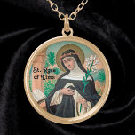 Roos Lima (Detail; K 48) Goud Vergulden Ketting<br><div class="desc">Het Roos van Lima (1586-1617) wilde een non worden, maar haar vader weigerde het toe te staan. Uiteindelijk mocht ze zich echter aansluiten bij de Derde Orde van St. Dominic om haar apostolaat thuis te redden. In dit gestileerde portret wordt St.-Roos gekleed in een Dominicaanse gewoonte, bestaande uit een witte,...</div>