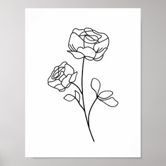 Roos Line Drawing minimalist, modern, kunstbloem Poster