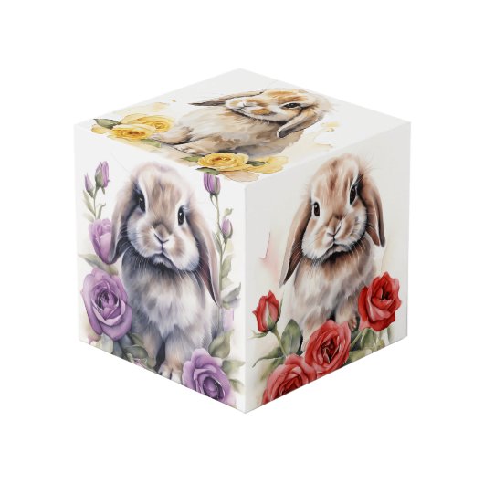 Roos Lop Eared Bunny Rabbits Kubus (Voorkant hoekig)
