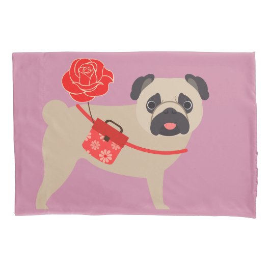 Roos Love Pug Kussensloop (Voorkant)