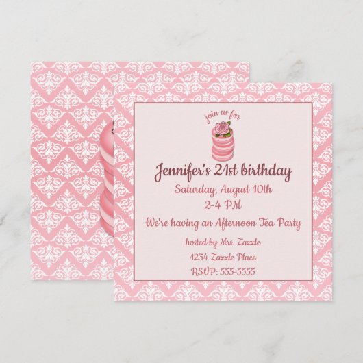 Roos Macarons Verjaardag Kaart (Voorkant / Achterkant)