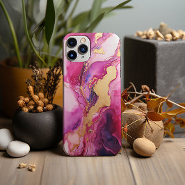 Roos, Magenta en Goud Marmer, Alcoholinkt Ontwerp Case-Mate iPhone Case