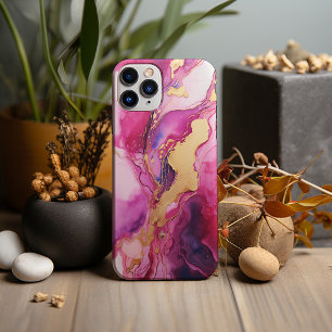 Roos, Magenta en Goud Marmer, Alcoholinkt Ontwerp Case-Mate iPhone Case