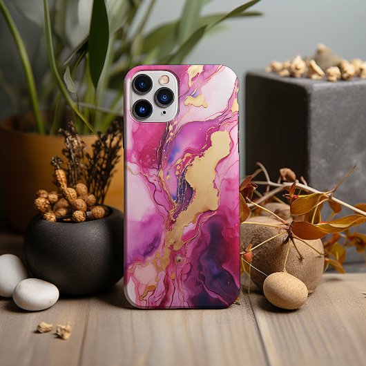 Roos, Magenta en Goud Marmer, Alcoholinkt Ontwerp Case-Mate iPhone Case