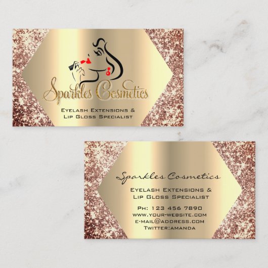 Roos Makeup Eyelash Extensions Lip Gloss Logo Visitekaartje (Voorkant / Achterkant)