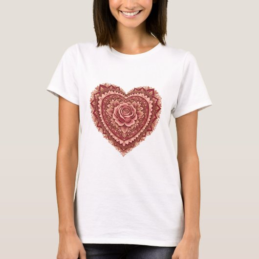 Roos Mandala Hart van Liefde T-shirt (Voorkant)