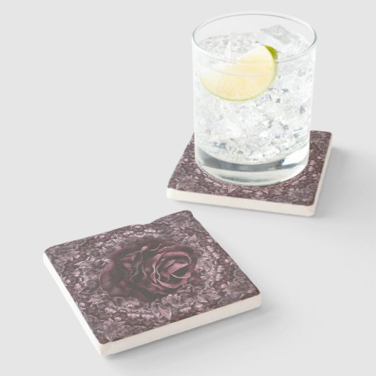 Roos Mandala Stenen Onderzetter (Zijkant)