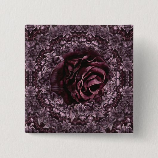 Roos Mandala Vierkante Button 5,1 Cm (Voorkant)