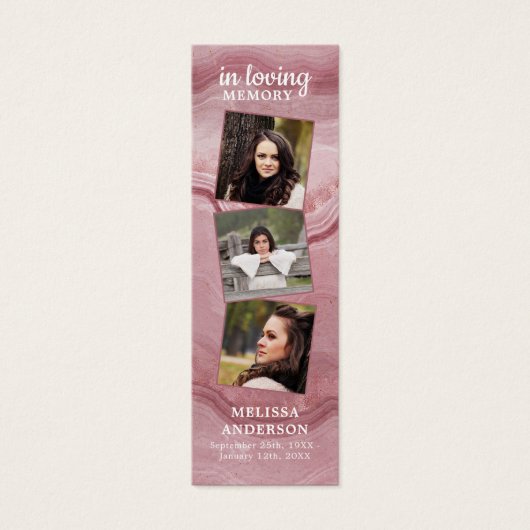 Roos Marble 3 Foto geem Funeral Prayer Bladwijzer Mini Visitekaartjes (Voorkant)