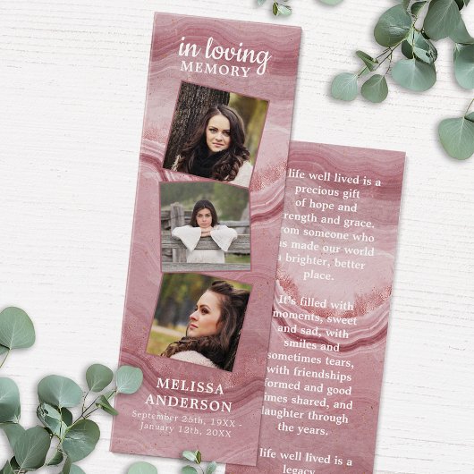 Roos Marble 3 Foto geem Funeral Prayer Bladwijzer Mini Visitekaartjes