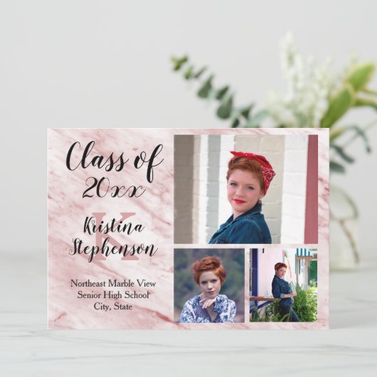 Roos Marble 3 Foto School Afstuderen Aankondiging (Staand voorkant)