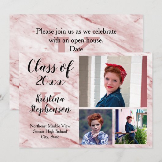 Roos Marble 3 Foto School Afstuderen Aankondiging (Voorkant / Achterkant)