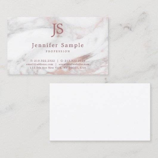 Roos Marble Modern Sjabloon Elegant Monogrammed Visitekaartje (Voorkant / Achterkant)