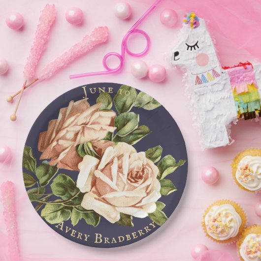  Roos marinesblauw Papieren Bordje (Feest)