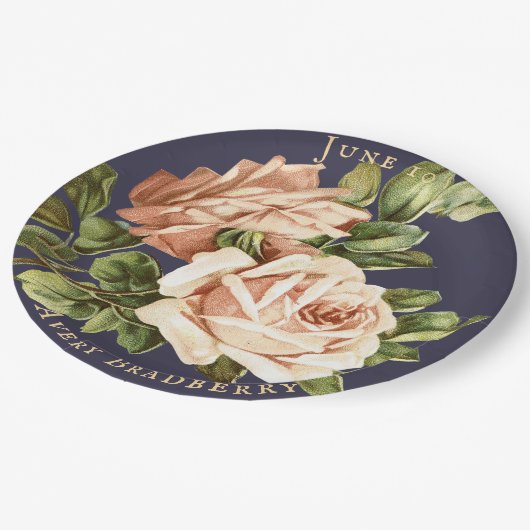 Roos marinesblauw Papieren Bordje (Gekanteld)