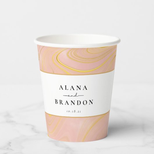 Roos marmer Agate Glitter Names Weddenschap Paper  Papieren Bekers (Achterkant)