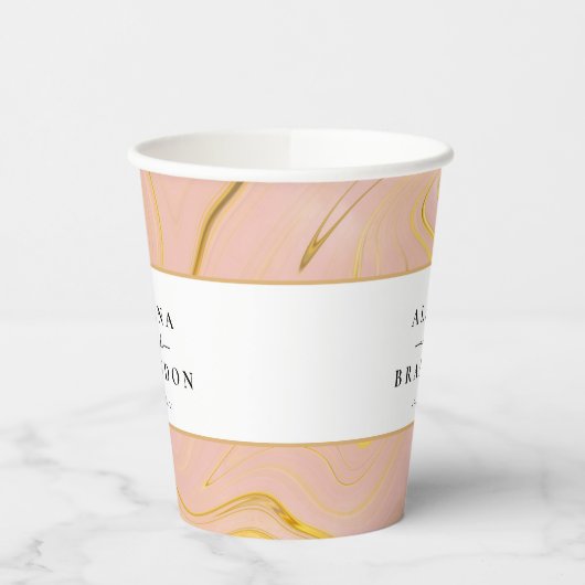 Roos marmer Agate Glitter Names Weddenschap Paper  Papieren Bekers (Links)